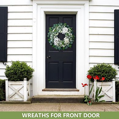 22" Spring Summer Wreath Hydrangea Eucalyptus Farmhouse Decor