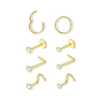 8 pc Titanium Nose Stud and Hoop Set