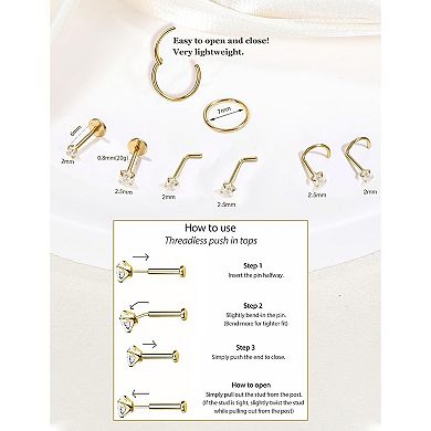 8PCS Titanium Nose Stud and Hoop Set