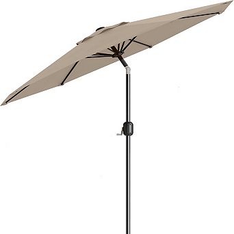 9FT Tan Outdoor Patio Market Umbrella with 6 Sturdy Ribs-UV Protection Waterproof for Garden
