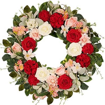 22"Rose Hydrangea Wreath Spring Summer Floral Grapevine Base Wedding Decor