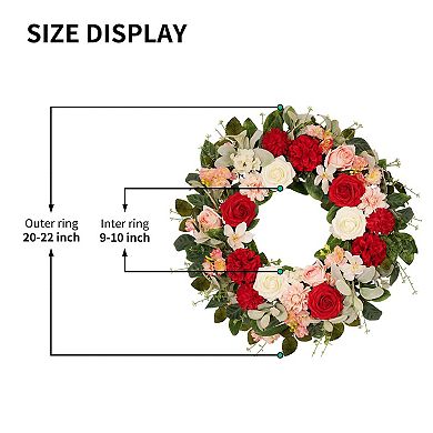 22"Rose Hydrangea Wreath Spring Summer Floral Grapevine Base Wedding Decor