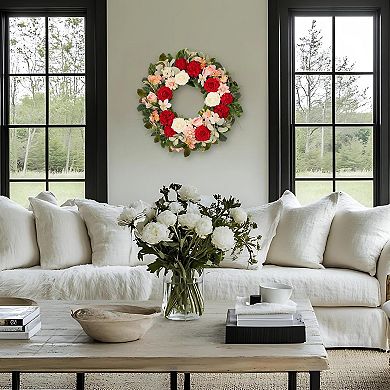22"Rose Hydrangea Wreath Spring Summer Floral Grapevine Base Wedding Decor