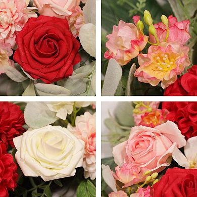 22"Rose Hydrangea Wreath Spring Summer Floral Grapevine Base Wedding Decor