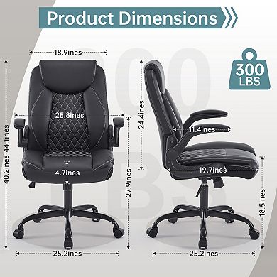 Trikiousd Leather Ergonomic Office Chair with Flip-Up Armrests and Swivel Base