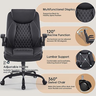 Trikiousd Leather Ergonomic Office Chair with Flip-Up Armrests and Swivel Base