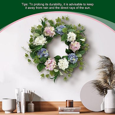 20" Spring Summer Hydrangea Wreath Front Door Decor