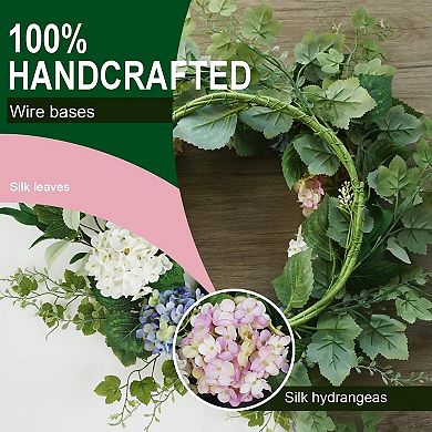 20" Spring Summer Hydrangea Wreath Front Door Decor