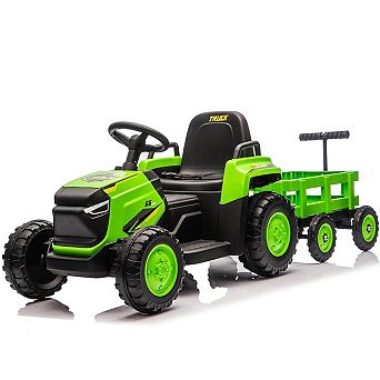 Toddlers Ride on Tractor with Detachable Garden Cart 12V Electric Kids’ Vehicle with Trailer