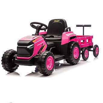 Toddlers Ride on Tractor with Detachable Garden Cart 12V Electric Kids’ Vehicle with Trailer