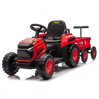 Toddlers Ride on Tractor with Detachable Garden Cart 12V Electric Kids’ Vehicle with Trailer
