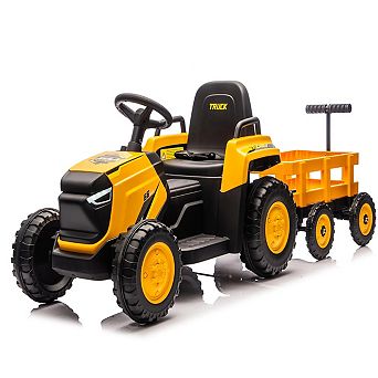 Toddlers Ride on Tractor with Detachable Garden Cart 12V Electric Kids’ Vehicle with Trailer
