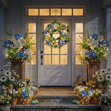 24" Spring Summer Hydrangeas Eucalyptus Butterfly Wreath