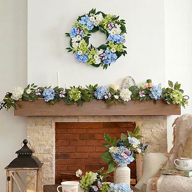 24" Spring Summer Hydrangeas Eucalyptus Butterfly Wreath