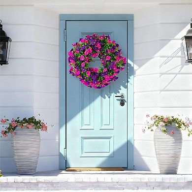 20" Spring Summer Wreath Silk Floral Eucalyptus Door Decor