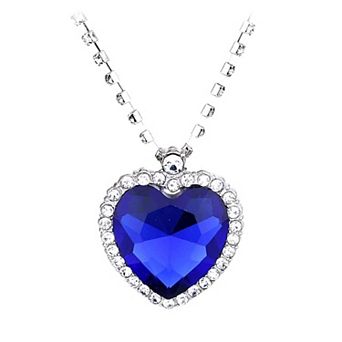 Blue Crystal Heart Pendant Necklace for Women