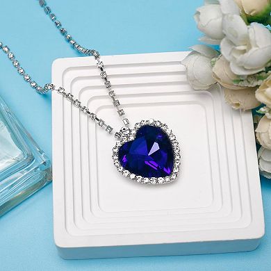 Blue Crystal Heart Pendant Necklace for Women