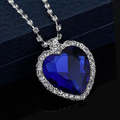 Blue Crystal Heart Pendant Necklace for Women