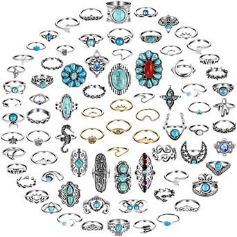 Bohemian Gemstone Knuckle Rings Set
