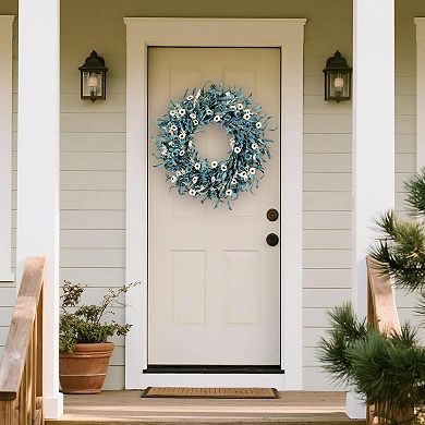 24 Inch Blue Daisy Wreath Eucalyptus Lavender Spring Summer Decor