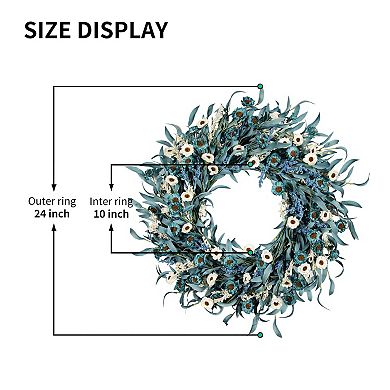 24 Inch Blue Daisy Wreath Eucalyptus Lavender Spring Summer Decor