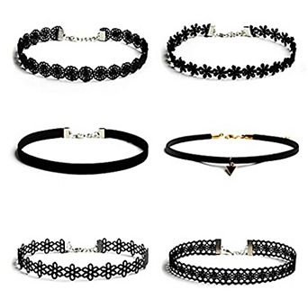 6 pc Black Velvet Choker Necklace