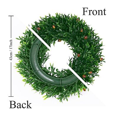 17" Spring Summer Wreath Boxwood Greenery Garland Wedding Decoration