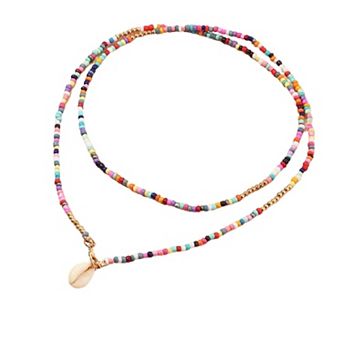Boho Rainbow Beaded Layered Choker Necklace