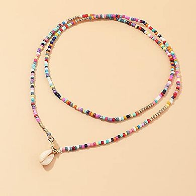 Boho Rainbow Beaded Layered Choker Necklace