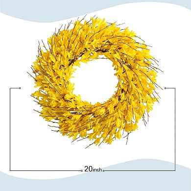 22" Artificial Forsythia Flower Wreath Spring Summer Fall