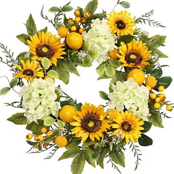 22 in Sunflower Hydrangea Lemon Berry Summer Wreath Door Decor
