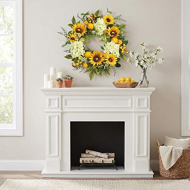 22in Sunflower Hydrangea Lemon Berry Summer Wreath Door Decor