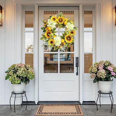 22in Sunflower Hydrangea Lemon Berry Summer Wreath Door Decor