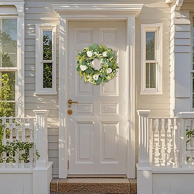 19" Spring Summer Wreath Rose Eucalyptus Berries Green Farmhouse Wedding Party Decor