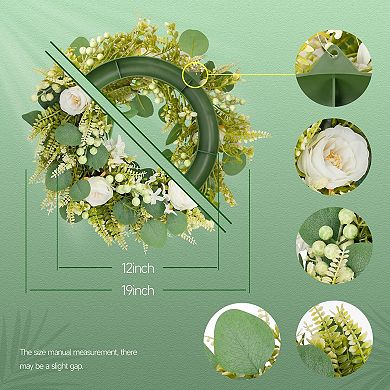 19" Spring Summer Wreath Rose Eucalyptus Berries Green Farmhouse Wedding Party Decor