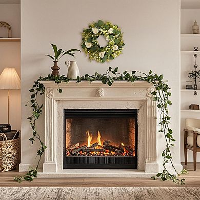 19" Spring Summer Wreath Rose Eucalyptus Berries Green Farmhouse Wedding Party Decor