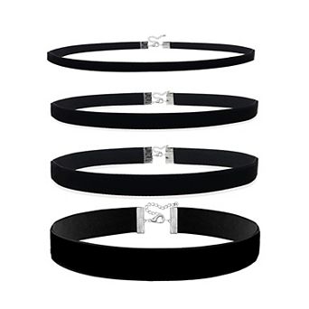 4 pc Black Velvet Choker Set