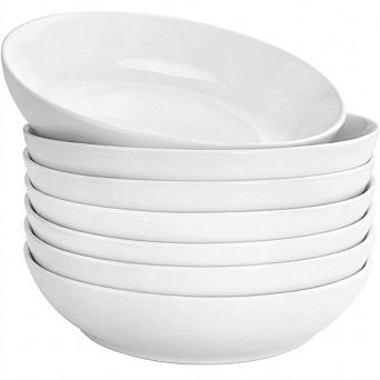 Porcelain Pasta & Serving Bowls Set of 7, Wide Shallow, Microwave & Dishwasher Safe