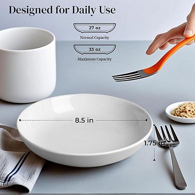 Porcelain Pasta & Serving Bowls Set of 7, Wide Shallow, Microwave & Dishwasher Safe