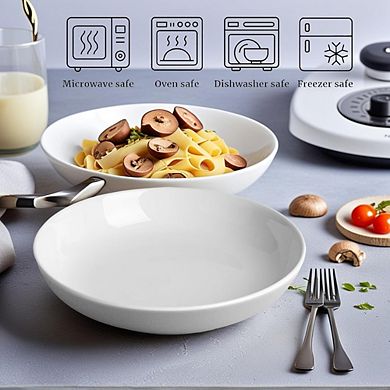 Porcelain Pasta & Serving Bowls Set of 7, Wide Shallow, Microwave & Dishwasher Safe