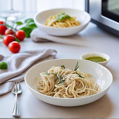 Porcelain Pasta & Serving Bowls Set of 7, Wide Shallow, Microwave & Dishwasher Safe