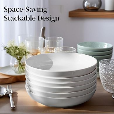 Porcelain Pasta & Serving Bowls Set of 7, Wide Shallow, Microwave & Dishwasher Safe