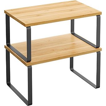 2-Pack Stackable Kitchen Cabinet Organizer Shelves, Metal & Wood