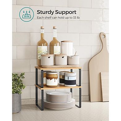 2-Pack Stackable Kitchen Cabinet Organizer Shelves, Metal & Wood