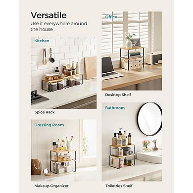 2-Pack Stackable Kitchen Cabinet Organizer Shelves, Metal & Wood