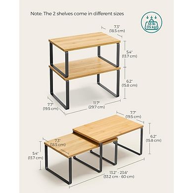 2-Pack Stackable Kitchen Cabinet Organizer Shelves, Metal & Wood