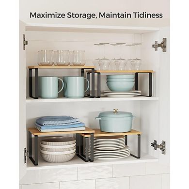 2-Pack Stackable Kitchen Cabinet Organizer Shelves, Metal & Wood