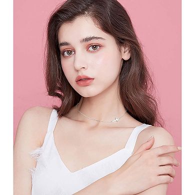 Adjustable Sterling Silver Cross Choker Necklace