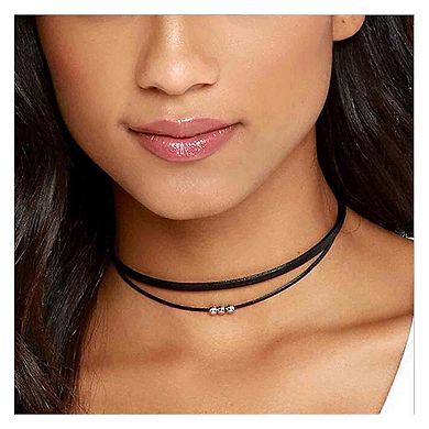 Boho Layered Black Leather Choker Necklace