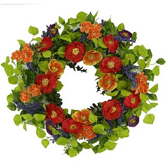 22" Poppy Lavender Cherry Blossom Wreath Spring Summer Decor